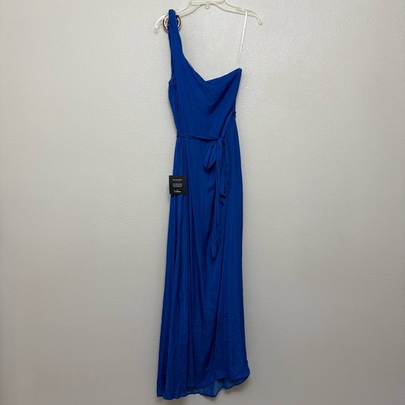 NEW Lulus Goddess Aura Cobalt Blue Satin One Shoulder Maxi Dress Slit Formal - Picture 9 of 9